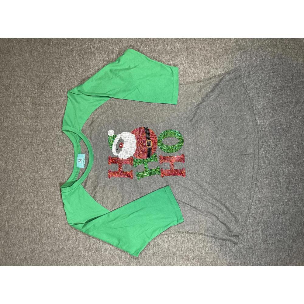 South Main Women's Long Sleeve Christmas Sequin Santa Ho Ho Ho Shirt XXL